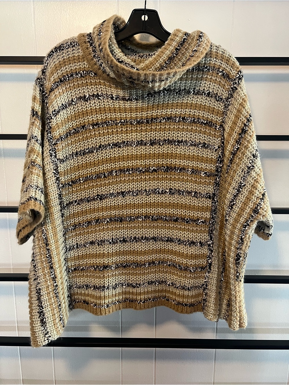 eesome Striped Cowl Neck Sweater in Beige and Black, large, G